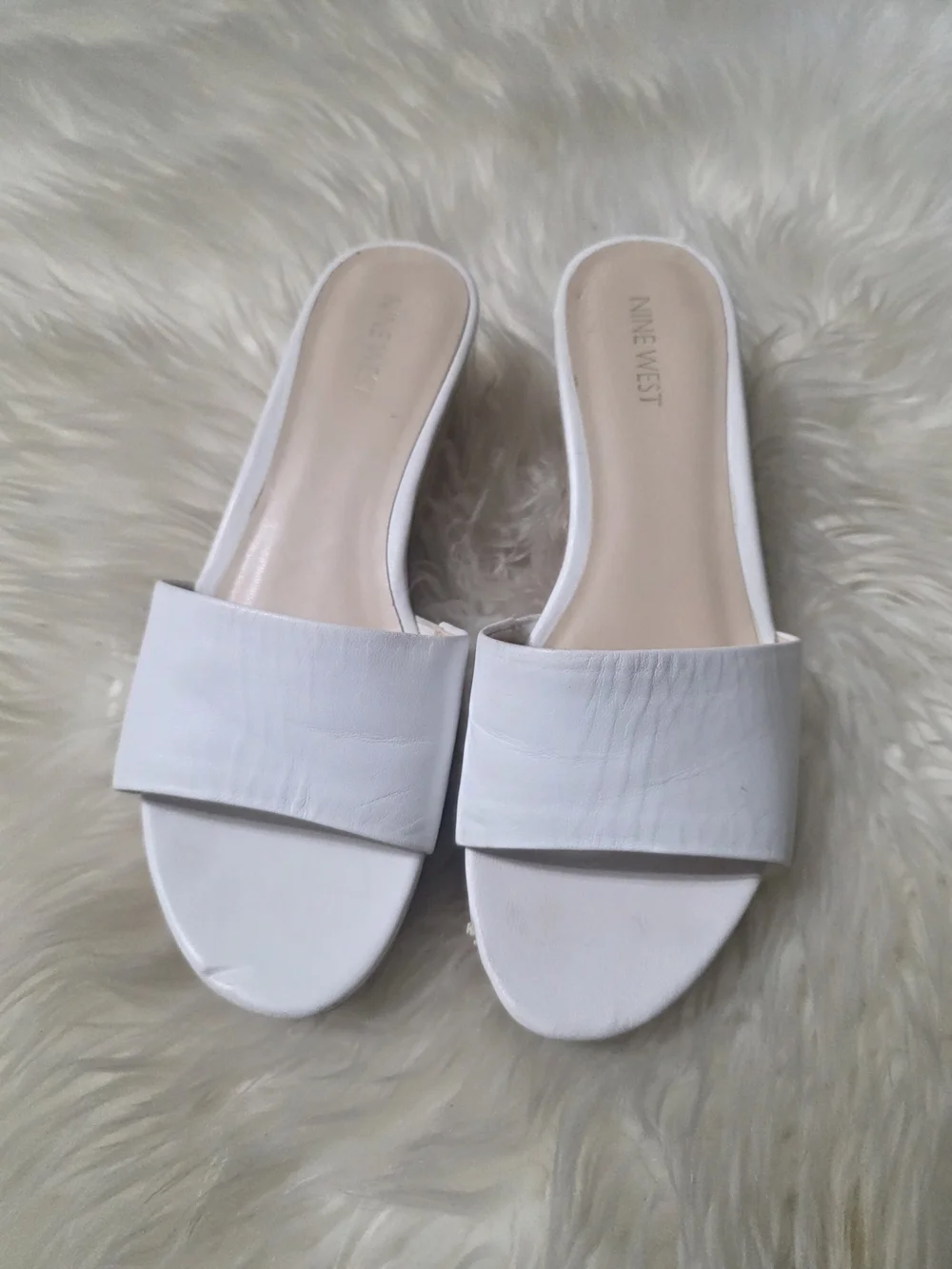 Nine West White Cork Wedge Slide Sandals